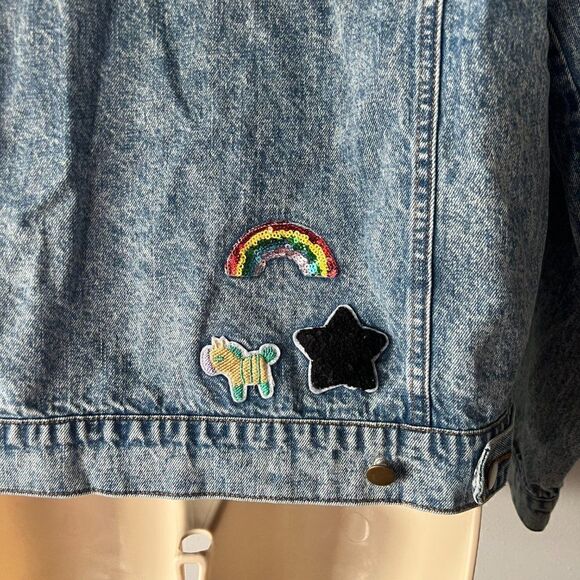 Honey Punch Patch Denim Jean Jacket Size S - Picture 6 of 11